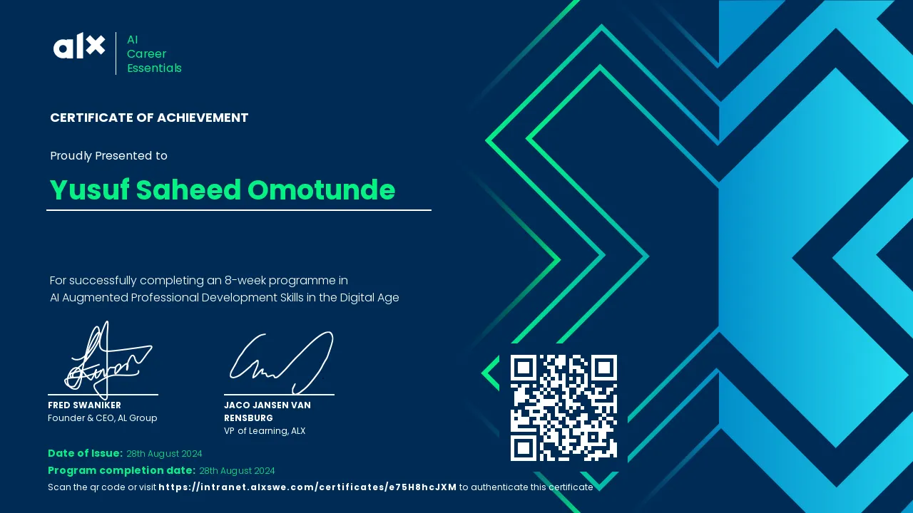 ALX AI Career Essentials Certificate of Achievement
